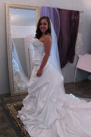 Abito da Sposa Senza Maniche A Terra A-Line Naturale con Fiore in Taffeta - Foto 2