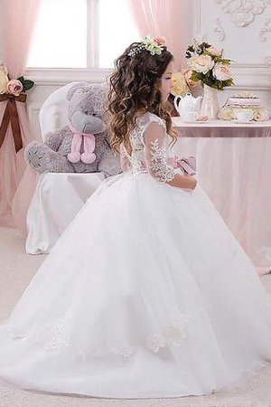 Robe de cortège enfant naturel en tulle avec fleurs de mode de bal au niveau de cou - Photo 2