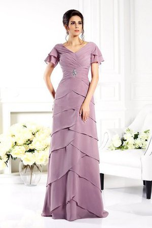 Chiffon Anständiges Bodenlanges Brautmutterkleid mit Kurzen Ärmeln mit Reißverschluss - Bild 1