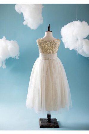 Robe de cortège enfant pailleté de lotus avec perle en tulle ruché - Photo 4