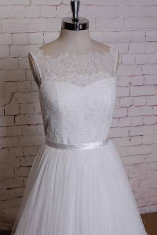 Robe de mariée naturel textile en tulle avec ruban ceinture de col bateau - Photo 1