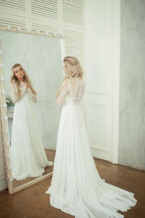 Abito da Sposa Lupetto in Chiffon Elegante Moderno A-Line con Piega - Foto 3