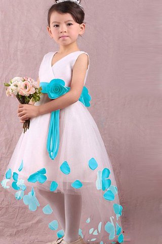 Abito da Cerimonia Bambini alta bassa Cerniera con Criss-cross Senza Maniche in Tulle V-Scollo - Foto 2