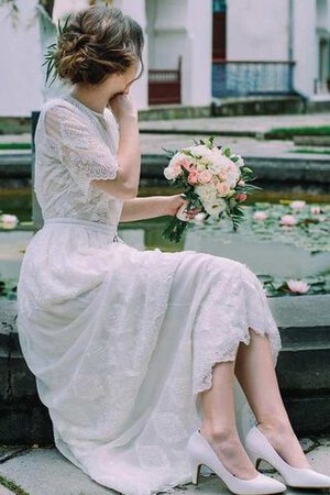 Vestido de Novia de Corte-A en Encaje de Espalda con ojo de cerradura de Hasta el suelo - Foto 8