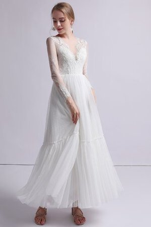 Abito da sposa a sala naturale con maniche lunghe dolce in pizzo in tulle - Foto 4