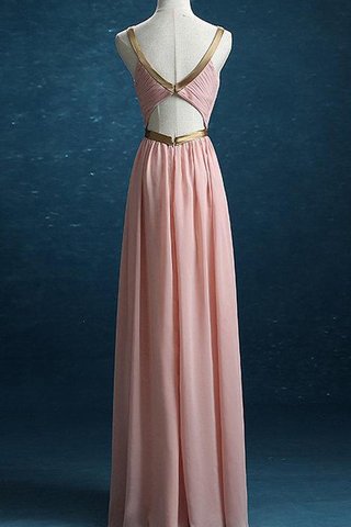 Robe demoiselle d'honneur en chiffon avec sans manches jusqu'au sol trou de serrure a-ligne - Photo 2