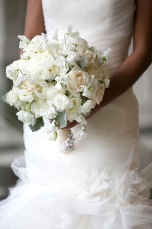 Abito da Sposa in Organza Sirena in Tulle Schiena Nuda A Terra con Increspature - Foto 5