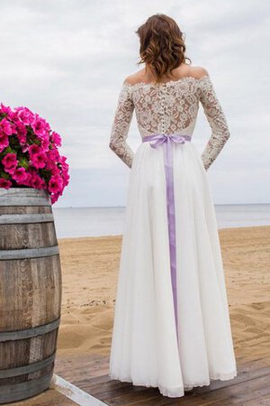 Abito da Sposa A-Line Fuori dalla spalla con Applique in pizzo A Terra con Bottone - Foto 3