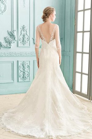 Abito da Sposa A-Line con Applique in Pizzo Barchetta Coda A Strascico Corto Semplice - Foto 4