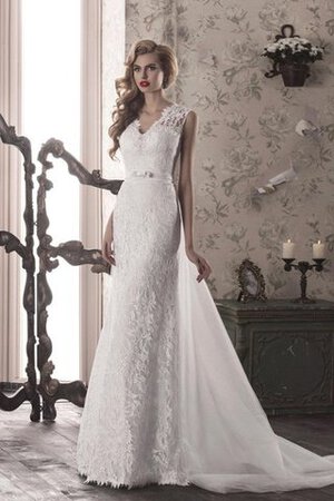 Robe de mariée luxueux de fourreau avec sans manches ceinture en étoffe de col en v - Photo 1