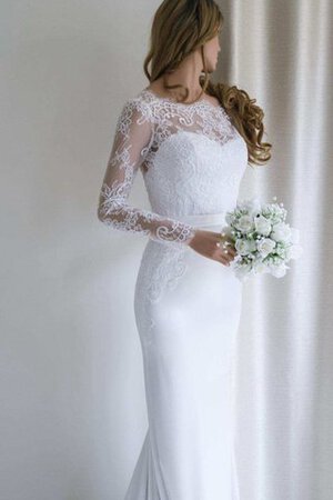 Abito da Sposa con Applique in Chiffon sexy Tubino Spazzola Treno Profondo V-scollo - Foto 3