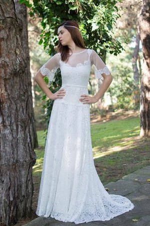 Robe de mariée vintage ceinture en étoffe avec zip de traîne courte a-ligne - Photo 1