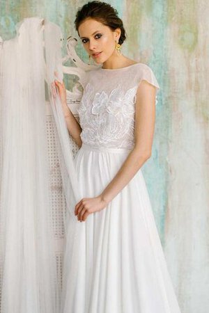 Abito da Sposa Semplice con Manica Corte Spazzola Treno con Fusciacca con Applique in Chiffon - Foto 4