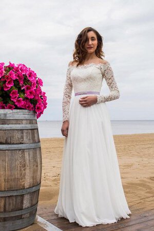 Robe de mariée boutonné a plage avec nœud à boucles ceinture en étoffe avec manche longue - Photo 1