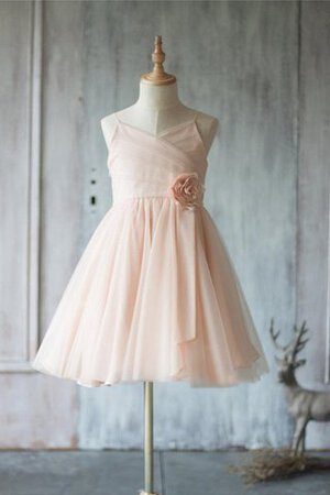 Robe de cortège enfant plissage de lotus en tulle manche nulle v encolure - Photo 2