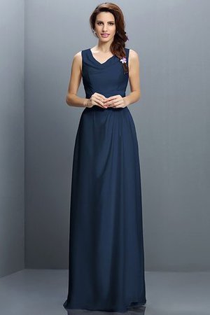 V-Ausschnitt Chiffon Ärmellos Bodenlanges Brautjungfernkleid mit Empire Taille - Bild 10