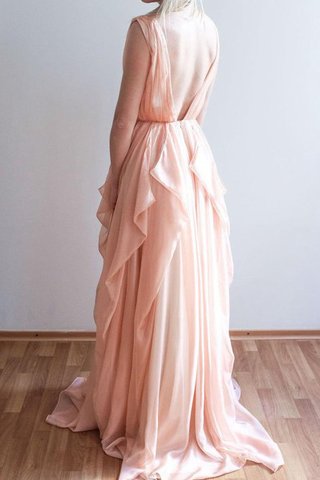 Robe demoiselle d'honneur avec chiffon manche nulle de lotus ligne a de traîne courte - Photo 2