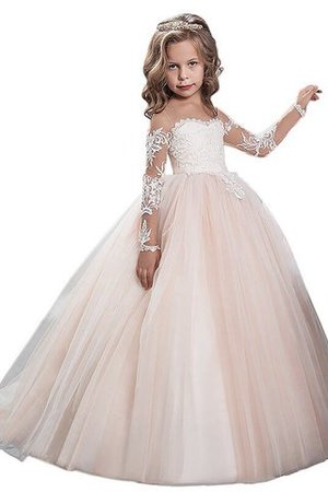 Robe de cortège enfant naturel col u profond en tulle de mode de bal jusqu'au sol - Photo 1