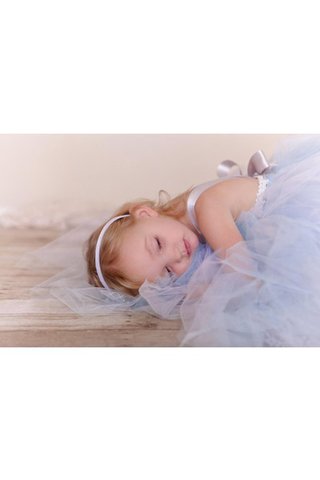 Abito da Cerimonia Bambini Ball Gown in Tulle con Nastro con Seghettato decorato Senza Maniche - Foto 2