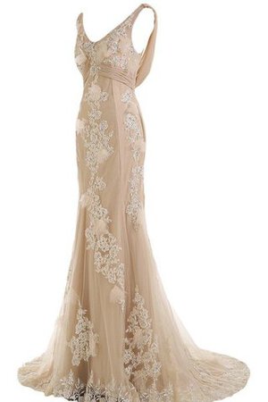 Robe de bal luxueux de sirène de col en v avec perle manche nulle - Photo 3