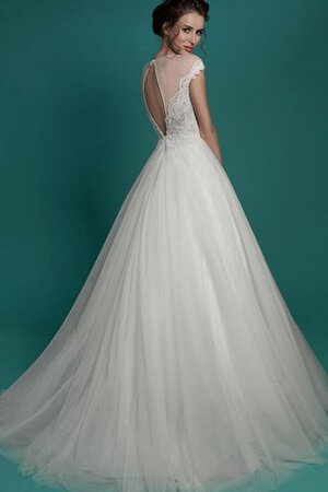 Abito da Sposa in Tulle Spazzola Treno A Terra A-Line con Manica Corte Naturale - Foto 3