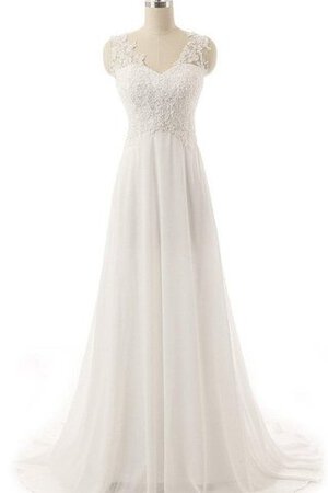 Robe de mariée modeste plissé appliques de col en cœur ruché - Photo 1