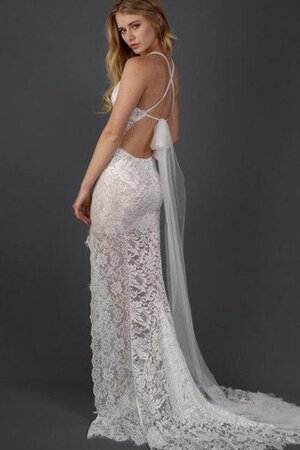 Robe de mariée festonné nature de fourreau de traîne courte avec sans manches - Photo 4