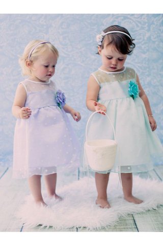 Robe de cortège enfant plissé ceinture a-ligne avec fleurs col u profond - Photo 2