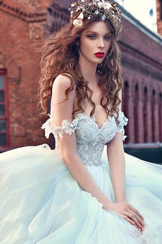 Tüll plissiertes Duchesse-Linie zeitloses Ärmellos Brautkleid mit Schulterfreier Ausschnitt - Bild 2