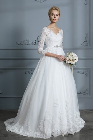 Abito da sposa v-scollo naturale cinghia in rilievo in tulle allettante con applique - Foto 3