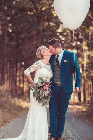 Robe de mariée elégant col u profond de sirène decoration en fleur boutonné - Photo 3