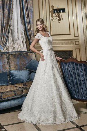 Robe de mariée naturel avec manche épeules enveloppants cordon encolure en carré ligne a - Photo 2