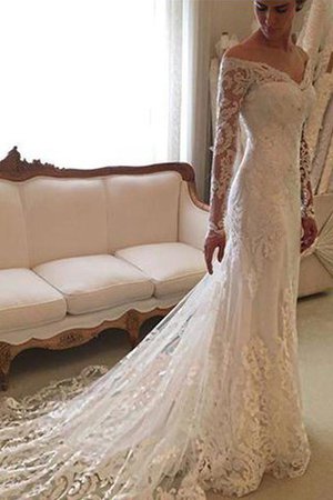 Normale Taille Langärmeliges Klassisches Brautkleid mit Gericht Schleppe mit Bordüre - Bild 1