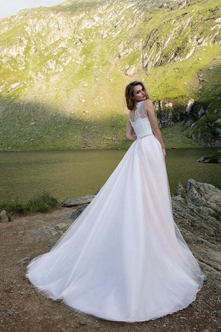 Abito da Sposa con Applique in Tulle V-Scollo A Terra A-Line Senza Maniche - Foto 2