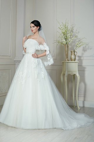 Abito da Sposa A-Line Semplice in Organza con Applique Senza Maniche Coda A Strascico Corto - Foto 2