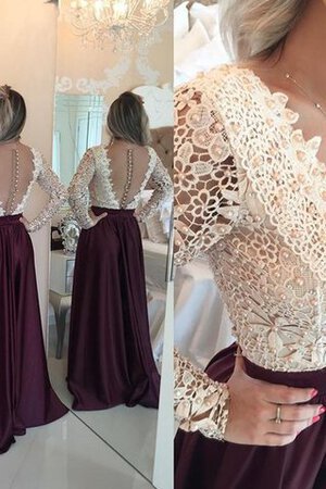 V-Ausschnitt plissiertes Chiffon extravagantes Ballkleid mit langen Ärmeln mit Applike - Bild 3