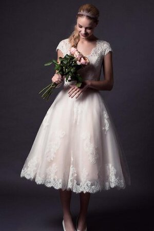 Robe de mariée romantique modeste avec perle boutonné avec manche épeules enveloppants - Photo 1