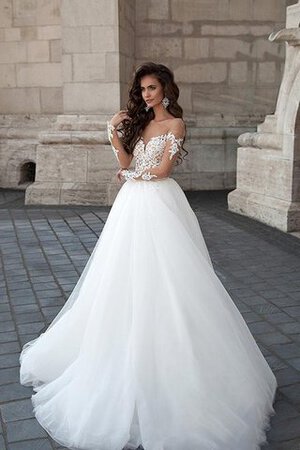 Abito da Sposa A-Line Coda A Strascico Cappella decorato con Maniche Lunghe Elegante Cuore - Foto 3