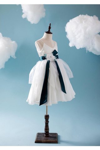 Abito da Cerimonia Bambini A-Line con Piega con Seghettato in Organza con Perline con Fiore - Foto 2