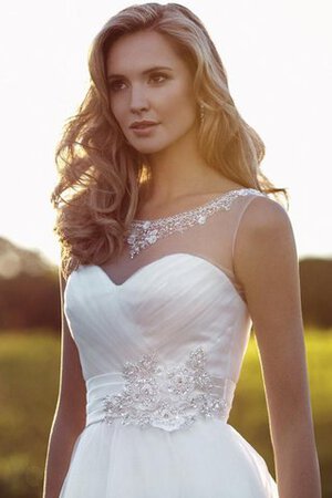 Abito da Sposa Tondo con Fiore in Tulle A-Line con Criss-cross in Raso - Foto 5