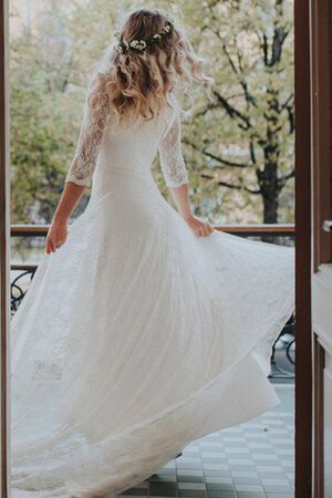 Abito da Sposa Tubino con Mezze Maniche Tondo in Chiffon Semplice in Pizzo - Foto 2