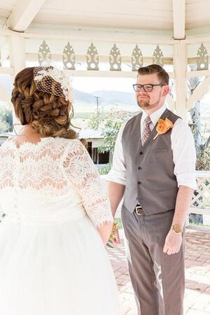 Elegante Vestido de Novia de Borde-Festoneado de Joya de Manga de Campana de Barco - Foto 2