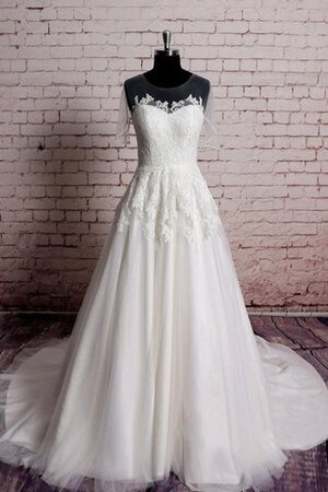 A linie Juwel Ausschnitt kurze Ärmeln Tüll bodenlanges Brautkleid mit gekappten Ärmeln - Bild 1