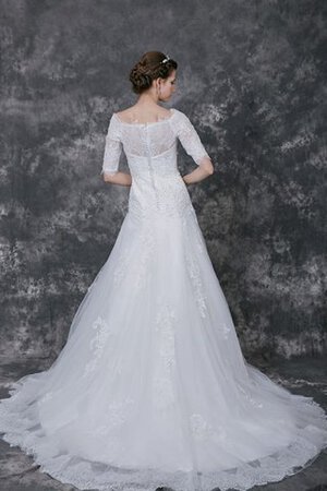 Abito da Sposa stravagante con Bottone con Applique in pizzo in Tulle A-Line - Foto 4