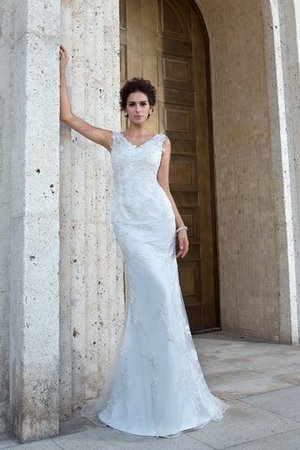 Abito da Sposa Lungo Naturale con Applique Retro Spazzola Treno - Foto 1