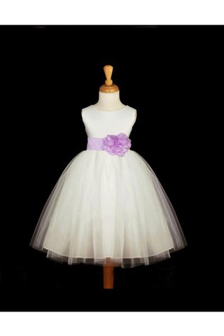 Robe de cortège enfant plissé avec fleurs jusqu'au sol textile en tulle avec sans manches - Photo 1