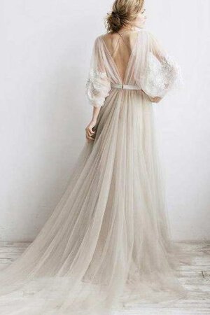 Abito da Sposa A Terra A-Line in Tulle con Piega con Maniche Lunghe con Fiore - Foto 1