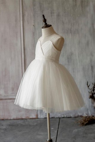 Abito da Cerimonia Bambini con Increspature in Tulle Cuore A Terra decorato Senza Maniche - Foto 2