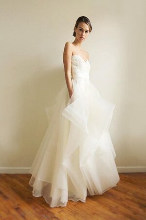 Abito da Sposa Senza Maniche in pizzo Cuore con Increspature in Organza A Terra - Foto 5