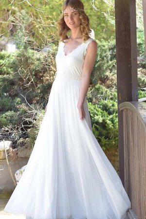 Abito da Sposa in pizzo con Fusciacca Profondo V-scollo in Chiffon A-Line Semplice - Foto 1